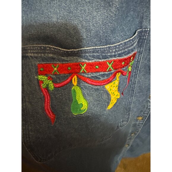 Vintage Westbound XL Denim Christmas-Themed Sleeveless Button-Down Dress With Em - Picture 3 of 6